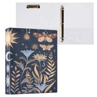 Imagem de Blueangle Fichário Boho Sol e Lua com 3 anéis com prancheta e 2 bolsos - Organizador de documentos decorativos de 3 cm para escritório, suprimentos para reuniões (309)