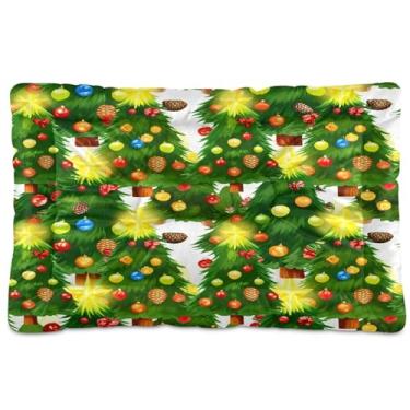 Imagem de SEHANY Cama de árvore de Natal em aquarela para cães e gatos com fundo antiderrapante, caixa de canil, colchão macio para animais de estimação, lavável para cães pequenos, médios e grandes, gatos, 91