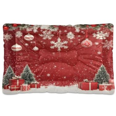 Imagem de SEHANY Cama de Natal com flocos de neve para cães e gatos com fundo antiderrapante, caixa de canil, colchão macio para animais de estimação, lavável para cães pequenos, médios e grandes, gatos, 91 x