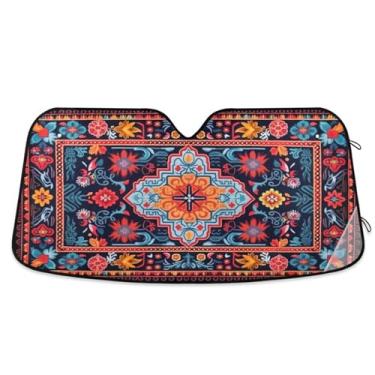 Imagem de ATTX Pára-brisas de carro padrões étnicos africanos 134.6 cm x 59.7 cm escudo solar universal com proteção UV, persiana de janela frontal automática dobrável para sedãs SUVs caminhões #774