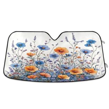 Imagem de ATTX Pára-brisas de carro colorido Wildflowers 139.7 cm x 70.1 cm Protetor solar universal com proteção UV, persiana de janela frontal automática dobrável para caminhões Sedans SUVs #943