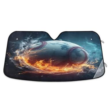 Imagem de ATTX Para-brisa de carro de bombeiro de água de beisebol 134.6 cm x 59.7 cm escudo solar universal com proteção UV, persiana de janela frontal automática dobrável para Sedans SUVs caminhões #738