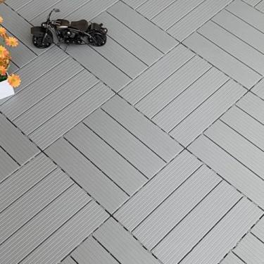 Imagem de Azulejos de Pátio WPC 30 x 30 cm Azulejos de Plástico Aparência de Madeira com Sistema de Clique, Água Filtrável Azulejo Premium Decks para Jardim Varanda Terraço Cinza 20 peças