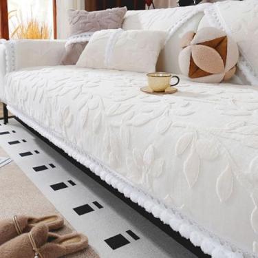 Imagem de Capa de sofá em forma de U, capa de sofá seccional para sofá e espreguiçadeira, capas de sofá laváveis com almofadas de 30 cm, 4 poltronas, capas de sofá para sofá e animais de estimação, branca, 110