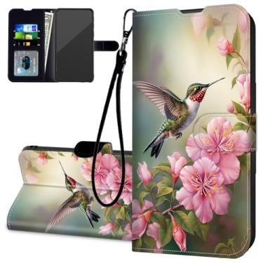 Imagem de RAUEDWDJS Capa carteira para Samsung Galaxy A16 5G/4G, suporte de cartão de couro PU com alça de pulso flip à prova de choque para Galaxy A16 5G pássaros flores rosa
