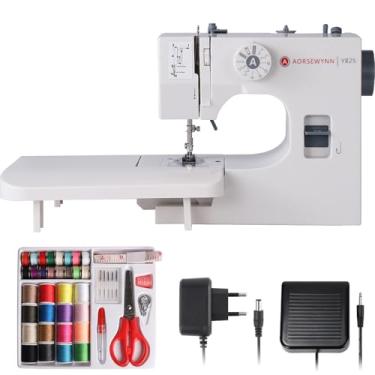 Imagem de Máquina de costura doméstica Y825 para iniciantes com mesa de extensão e 12 aplicações de pontos, 2 velocidades, 2 fios com pedal e ponto reverso, kit de costura de 42 peças e luz LED para adultos