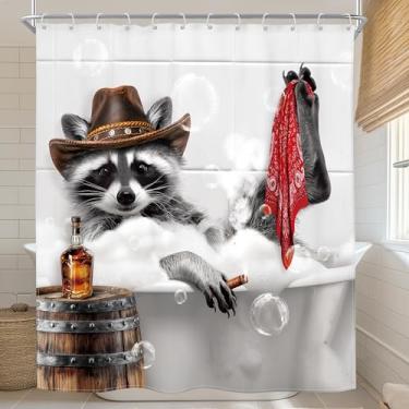 Imagem de Riyidecor Cortina de chuveiro infantil engraçada guaxinim na banheira, fazenda, divertido, fofo, hilário, animal selvagem, animais selvagens, 182 cm L x 182 cm A, decoração de tecido rústico, banheiro