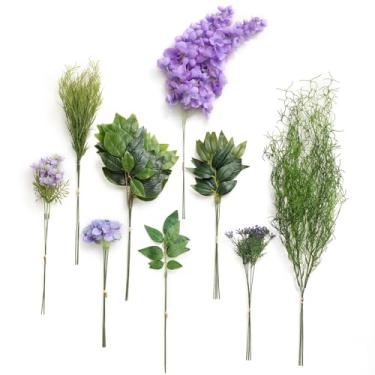 Imagem de Ling's Moment Conjunto de caixa de hastes de vegetação artificial, 30 peças com 8 tipos de palitos de vegetação sintética para buquês de noiva, arranjos florais de casamento, centros de mesa, roxo e