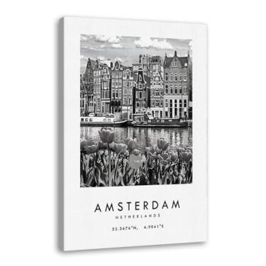 Imagem de Pôster de cidade preto e branco - impressão de viagem Roma Las Vegas Veneza Paris Sydney Amsterdã Amalfi Sanfrancisco Pintura em tela impressões de paisagem da cidade do mundo imagens de parede pôster