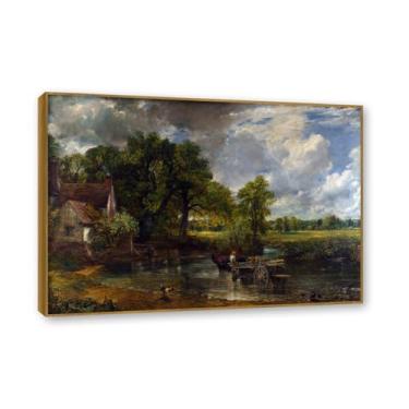 Imagem de Moldura de teca. Mural com moldura de madeira maciça John Constable Pintura de paisagem Arte de romance Arte de parede pronta Emoldurada Elegante (O carro de feno). 70 x 98 cm
