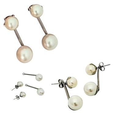 Imagem de Brinco Duplo com Esferas Perolizadas em Aço Inox 316L Elegância Moderna