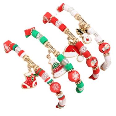 Imagem de Pingyongchang Conjunto de pulseiras de Natal para mulheres, contas elásticas de argila preppy de Natal, pulseira Heishi, árvore de Natal, floco de neve, Papai Noel, acessórios para festa e amizade, 3,