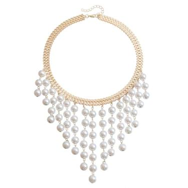 Imagem de Elegante colar gargantilha em cascata de pérolas para mulheres, colar delicado de pérolas, colar de aglomerado de joias, corrente de ouro grosso, gargantilha em camadas, colares modernos, Large, Metal