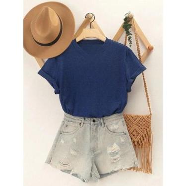 Imagem de Camiseta Feminina Básica TShirt Lisa Premium Tendência Blusinha 100 Al