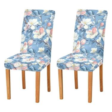 Imagem de Wassud Capas de cadeira vintage Blossoms para sala de jantar, capa elástica para cadeira de cozinha, lavável, conjunto de 2