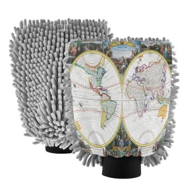 Imagem de STAYTOP Luvas de lavagem de carro com mapa do mundo colorido, 2 peças, luvas de microfibra de chenille, sem arranhões, panos de esponja de lavagem ultra absorventes para carros, limpeza doméstica - G