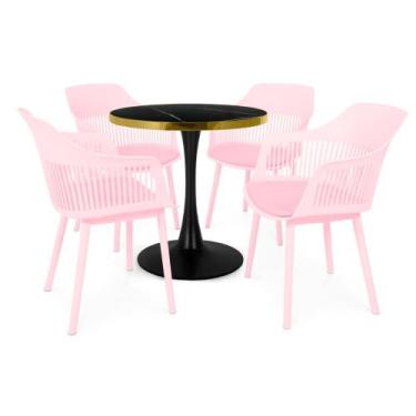 Imagem de Conjunto Mesa de Jantar Redonda Majestic 70cm Preta com 4 Cadeiras Est