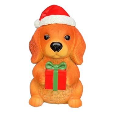 Imagem de Ｂｅｓｇａ Estátua de cachorrinho com luz noturna, enfeite de mesa com LED, estatueta de resina de animal de estimação, decoração de Natal, decoração para casa, Cachorrinho de Natal
