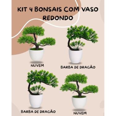 Imagem de Genérico, Kit 4 Plantas Bonsais Artificiais Realistas Vaso Redondo – Beleza Oriental sem Manutenção