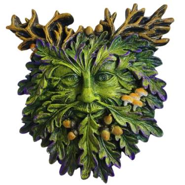 Imagem de Placa de parede Green Man – Ornamento de jardim de resina Oakthorn Guardian – Rosto de espírito de árvore ao ar livre – Decoração celta pagã para casa ou cerca