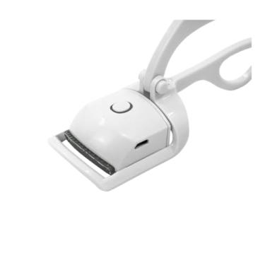 Imagem de Curvador Modelador de Cílios Elétrico Térmico, USB, 2 Níveis de Temperatura, Rosa e Branco, com Almofada de Silicone, 13x4x7,5cm, Bateria 150mAh