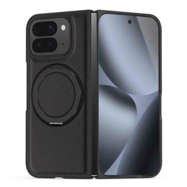 Imagem de LTLMYDAM Capa fina para Google Pixel 10 Pro Fold, suporte de anel giratório, capa de sucção magnética, couro estilo empresarial, capa à prova de choque, preta, 10 dobras profissionais