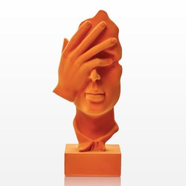 Imagem de FOLKOR LIFE Estátua de pensador de veludo, esculturas modernas, decoração de casa, estátua de máscara de nariz, estatueta de arte moderna abstrata para casa, sala de estar, quarto, escritório (laranja