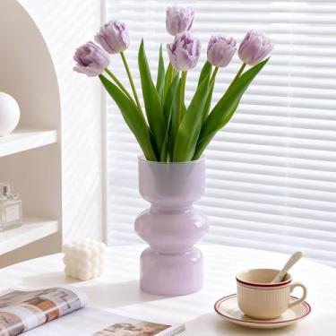 Imagem de GarDream Vaso de flores roxo lilás vintage para buquê, vaso de vidro colorido fofo de 18 cm para flores, mesa de jantar, vasos hidropônicos decorativos para decoração de casa, sala de estar, cozinha