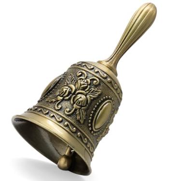 Imagem de Murtenze Sino de mão, sino de metal vintage para serviço de jantar para cabeceira, jantar, casamento, idosos (latão)