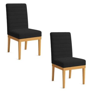 Imagem de Kit 2 Cadeiras De Jantar Solana Boucle Preto Base De Madeira - Pallazio