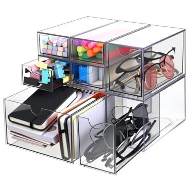 Imagem de Organizador de mesa com 7 gavetas, pacote com 7 gavetas empilháveis de acrílico, organizador de maquiagem, armários transparentes para escritório, penteadeira, banheiro, quarto