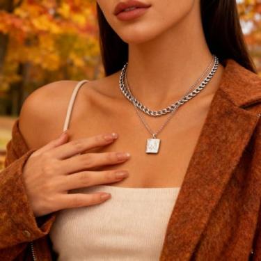 Imagem de Colar em camadas para mulheres, ouro, camada dupla, osso de cobra, corrente empilhada, joias para presente, Medium, Latão, Sem Pedra Preciosa