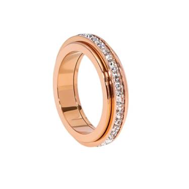 Imagem de xuzhiyuan Anel giratório de aço de titânio, anel fidget de zircônia cúbica eternidade para mulheres e homens, anel giratório para alívio da ansiedade com tamanhos 5-10, joia moderna presente para ela