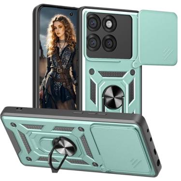 Imagem de Ephoou Capa protetora para Motorola Edge 60 Fusion, proteção à prova de choque de grau militar com capa de câmera deslizante e anel magnético rotativo de 360° para Edge 60 Fusion SJ verde