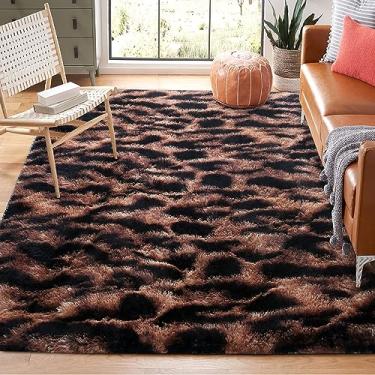 Imagem de YUFANUHO Tapete de leopardo fofo de 1,5 x 2,8 m para sala de estar, quarto, tapete de área com gravata preta marrom 1,5 x 2,7 m, tapete de animal com estampa de guepardo para decoração de quarto de crianças, alfombras de pilha alta para salas 1,52 m x 18,2 m