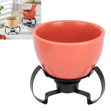 Imagem de AUNMAS Pote de Fondue de Queijo Cerâmico, Pote de Derretimento Pintado à Mão Com Suporte de Metal Destacável para Sobremesa de Queijo de Chocolate e Jantares (Laranja)