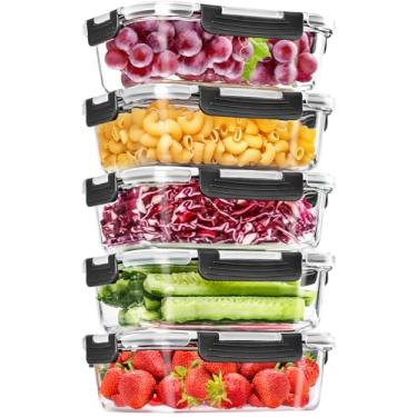 Imagem de Skroam 5-Packs 36OZ Glass Food Storage Containers with Lids Airtight, Glass Meal Prep Container for Lunch, Pantry Organizers and Storage, Glass Lunch Boxes for Freezer to Oven Safe, Leak Proof