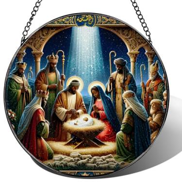 Imagem de Captador de sol de vitral, enfeite de apanhador de sol de presépio preto; pendurado em vitral, enfeite de Natal, decoração cristã; presentes para Natal, presente cristão, presente religioso