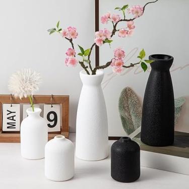 Imagem de Vaso de plástico fosco criativo, pequeno vaso de flores para decoração de sala de estar, minimalista para flores frescas/artificiais (preto, grande)