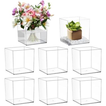 Imagem de AHANDMAKER Pacote com 8 vasos quadrados de acrílico transparente à prova de estilhaçamento, cubos modernos, vasos de flores de 14 cm para centros de mesa de casamento, decoração de mesa de escritório