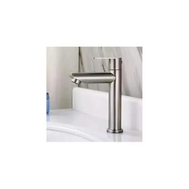 Imagem de Torneira de Mesa Retrô para Lavatório, Aço Inox Escovado, 22cm Altura, Rosca 1/2", 275g, Design Moderno