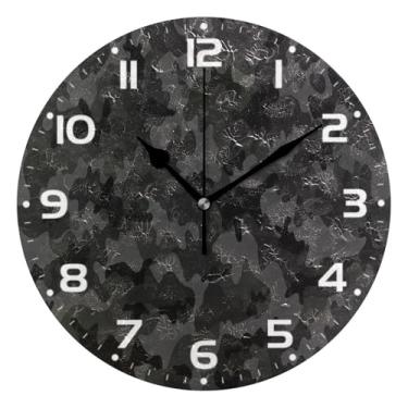 Imagem de JUZIHAI Relógio de parede preto camuflado silencioso sem tique-taque relógios de parede redondos operados por bateria, fácil de ler, relógio decorativo de parede para casa, cozinha, sala de estar