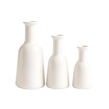Imagem de Kit Trio 3 Vasos Cerâmica Decorativo Centro De Mesa Sala enfeite rack sala Cozinha enfeite para rack de sala jarros decorativos para sala(Branco)