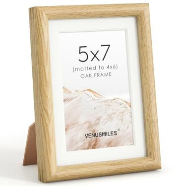 Imagem de Venusmiles Porta-retrato 12 x 18 cm com tapete de 10 x 15 cm, moldura de madeira de carvalho natural com vidro temperado HD, tiras de encaixe duplo e espiga, mesa e parede horizontalmente