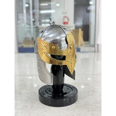 Imagem de THOR INSTRUMENTS Mini máscara funcional medieval capacete viking armadura decorativa no suporte rústico vintage decoração de casa presentes