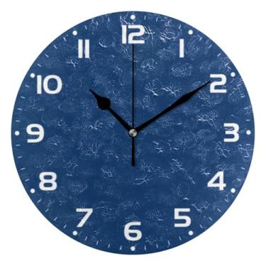Imagem de JUZIHAI Relógio de parede liso azul escuro cor sólida silencioso, sem tique-taque, relógios de parede redondos operados por bateria, fácil de ler, relógio decorativo de parede para casa, cozinha, sala