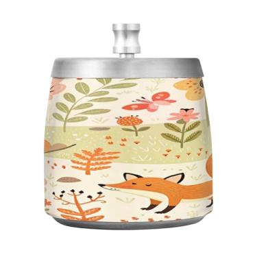 Imagem de Qilmy Cinzeiro de aço inoxidável de flor de raposa com tampa - Cinzeiro de cigarro à prova de vento sem cheiro sem fumaça para casa, escritório, carro, pátio, varanda (uso interno e externo)