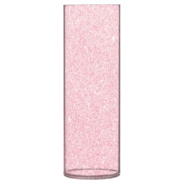 Imagem de JUZIHAI Vaso com textura de glitter rosa para flores, 9,9 cm x 30 cm, vaso de flores moderno para centro de mesa de casamento, decoração de casa