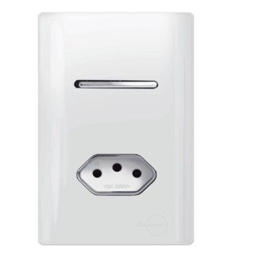 Imagem de Interruptor Paralelo + Tomada Universal 2p+t 10a Cromado Com Placa 4x2 Branco - Dc-120020 - Novara