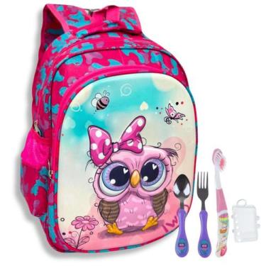 Imagem de Mochila Infantil de Coruja em Relevo Com Talheres Infantil - Tings